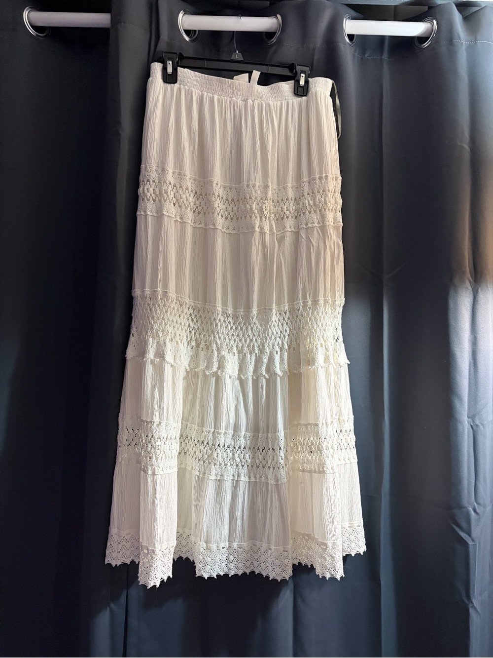 Women's Cream Boho Crochet Tiered Maxi Skirt - Picture 2 of 4